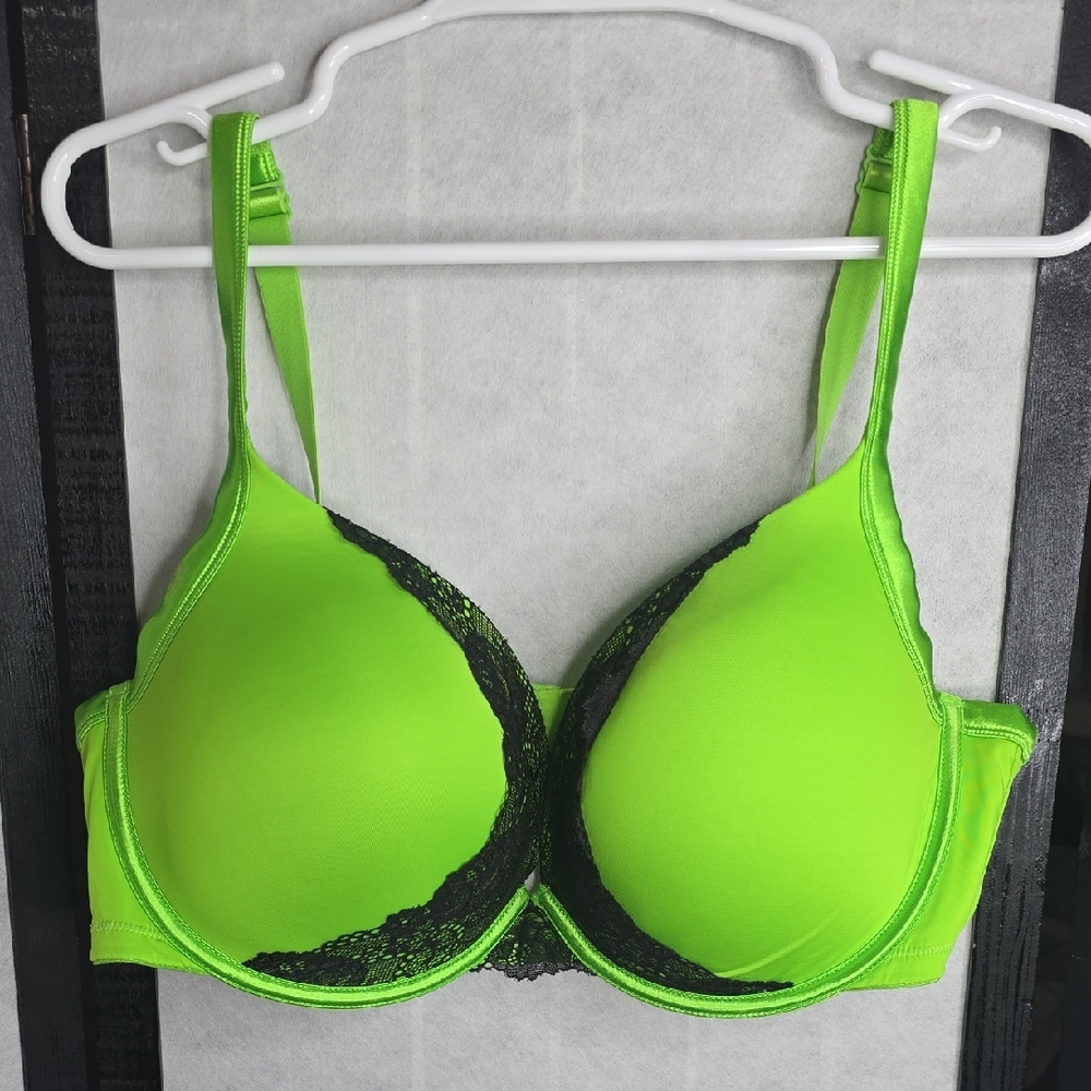 Cacique Bright Green Bra with Black Lace